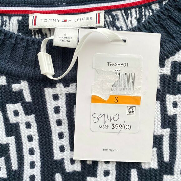 Tommy Hilfiger Womens Two Tone Cable Sweater Pullover Blue White S Small - Picture 7 of 8